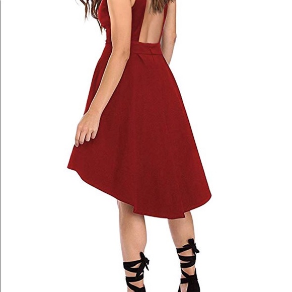 Cocktail High Low Halter Top Red Dress - Picture 2 of 4
